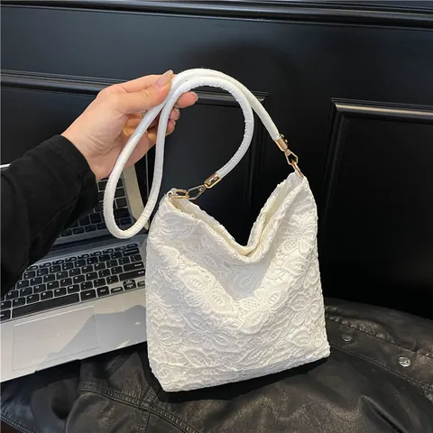 Women Elegant Floral Lace Tote Bag Butterfly Embroidery Shoulder Handbag With PU Leather Strap Golden Hardware For Work Commute