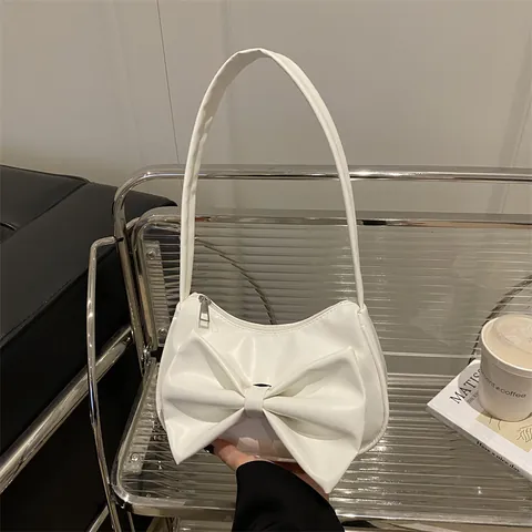 Moda Donna Borsa Sotto l'ascella in Pelle PU Con Fiocco Grande Borsa a Tracolla Tinta Unita Borsetta Casual Elegante per Donna