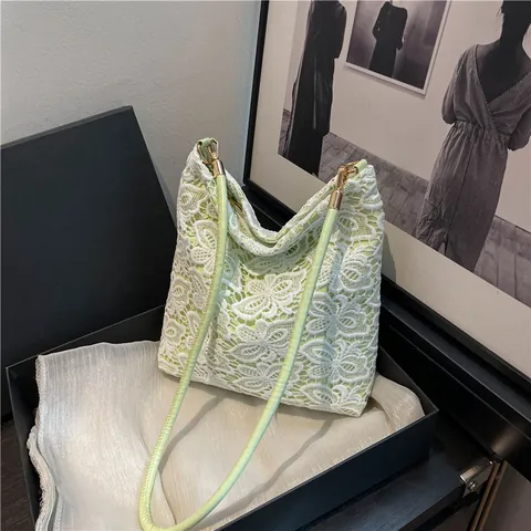 Women Elegant Floral Lace Tote Bag Butterfly Embroidery Shoulder Handbag With PU Leather Strap Golden Hardware For Work Commute