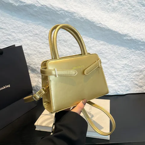 Bolso de Mano de Cuero PU Retro para Mujer Bolso de Hombro Cruzado Minimalista Bolso Cuadrado Pequeño Con Asa Superior Y Correa Ajustable