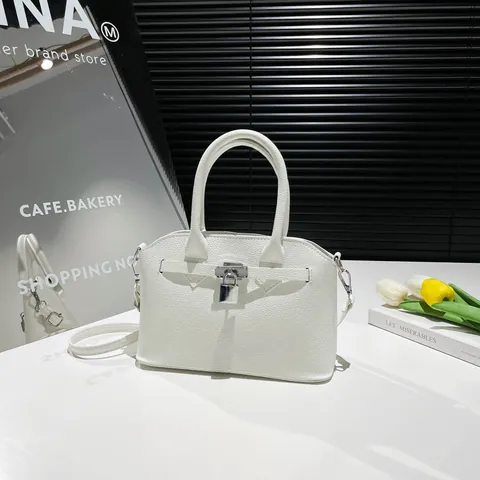 Bolso de Concha de Cuero PU con Textura de Lichi para Mujer Con Cierre de Metal Bolso de Hombro de Moda para el Diario