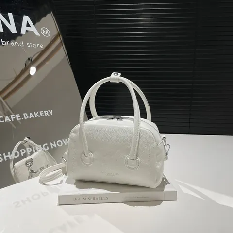 Borsa Bowling Minimalista in Pelle PU per Donna Trama Litchi Versatile Borsa a Tracolla Pendolare Con Manico Superiore