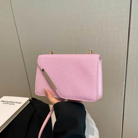 Bolso de Bandolera de Cuero PU Minimalista para Mujer Moda Color de Contraste Bolso Cuadrado Pequeño Con Decoración de Metal