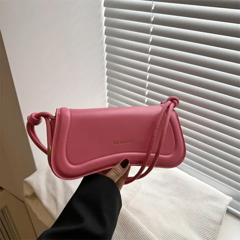 Bolso de Axila Minimalista de Cuero PU Para Mujer Bolso de Hombro de Color Sólido Con Correa con Nudos Elegante Bolso de Mano para el Trabajo Bolso Baguette Versátil