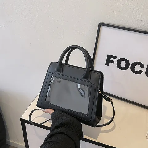 Bolso Ita de Cuero PU para Mujer Con Ventana Transparente Bolso Bandolera Minimalista Bolso Cuadrado Pequeño para Uso Diario