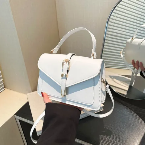 Bolso Cuadrado Pequeño de Cuero PU Retro para Mujer Moda Coreana Solapa Bandolera Bolso de Mano Hebilla Dorada Bolso Diario Simple