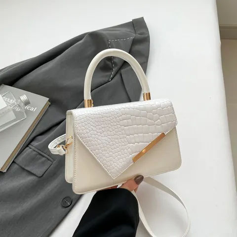 Bolso Cuadrado de PU con Estampado de Cocodrilo Retro Adorno de Metal Dorado Bolso de Hombro Cruzado Diario Mujer Pequeño