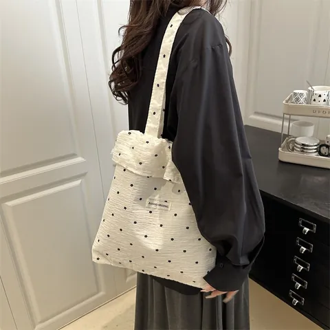 Dames Bloemen Ruffle Tote Bag Koreaanse Stijl Seersucker Schoudertas Lichtgewicht Handtas Met Kleine Bloemenprint Voor Dagelijks Gebruik