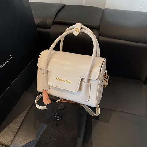 Bolso Cuadrado Pequeño de Cuero PU Brillante para Mujer Bolso de Mano Vintage de Color Sólido Con Correa de Hombro Desmontable Bolso de Bandolera