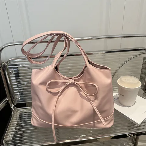 Damen Mode Schleife Umhängetasche Weich PU Leder Tragetasche Minimalistisch Urban Handtasche Lässige Tägliche Tasche Damen