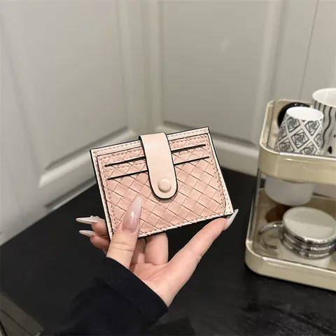Women Woven Texture Card Holder Multiple Slots Ultra Thin PU Leather Driver License Bag Snap Button Slim Wallet Organizer