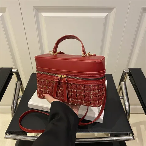 Dames Mode Tweed PU Leer Crossbody Tas Vintage Box Handtas Met Handvat En Afneembare Schouderriem Voor Dagelijks Gebruik