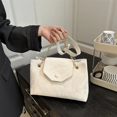 Damen Falten Marmormuster PU Leder Schultertasche Mit Goldener Kette Mode Pendeln Tote Achseltasche Für Damen