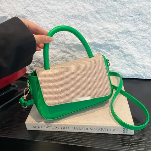 Fashion Patchwork PU Leather Top Handle Crossbody Bag For Women Trendy Commuter Shoulder Bag With Metal Buckle Satchel