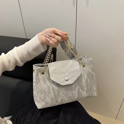 Damen Falten Marmormuster PU Leder Schultertasche Mit Goldener Kette Mode Pendeln Tote Achseltasche Für Damen