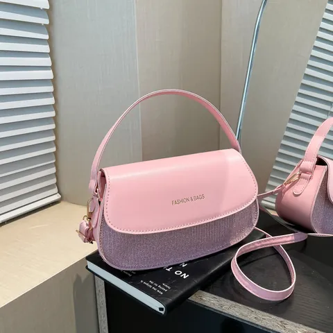 Fashion PU Leather Sequin Patchwork Semicircle Shoulder Bag Versatile Handheld Crossbody Bag Trendy Commuter Handbag For Women