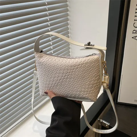 Bolso de Mano de Cuero PU con Diseño Tejido para Mujer Bandolera Cuadrada Con Correa Desmontable Moda Viaje Diario