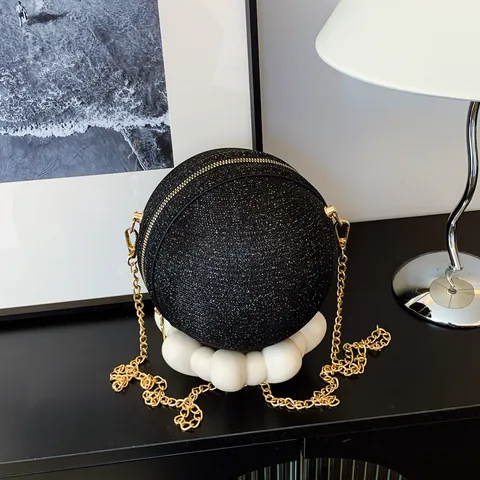 Borsa da Sera a Sfera con Strass da Donna Clutch a Sfera Glitterata con Tracolla in Catena di Metallo per Feste