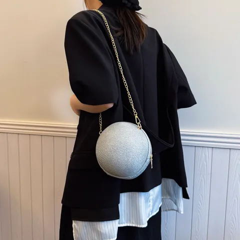 Borsa da Sera a Sfera con Strass da Donna Clutch a Sfera Glitterata con Tracolla in Catena di Metallo per Feste