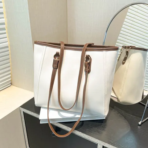 Bolso Tote Vintage De Gran Capacidad En Cuero PU Para Mujer Moda Color De Contraste Oficina Viaje Diario Bolso De Hombro Con Asa