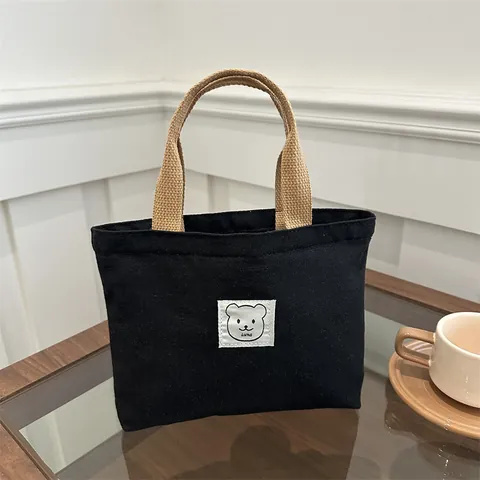 Damen Mini Leinwand Tragetasche Cartoon Bär Druck Handtasche Kleine Tägliche Lunchpaket Mit Reißverschluss Casual Einfach Mehrere Farben