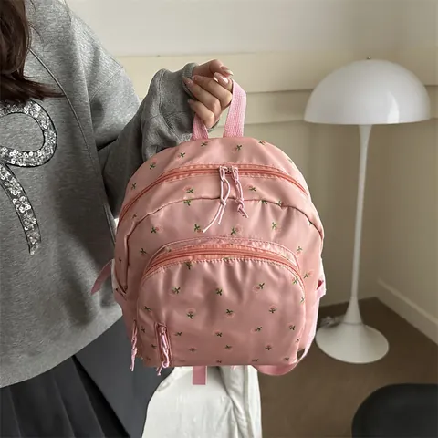 Women Mori Style Floral Print Mini Backpack Fashion Ins Fresh Girl Patchwork PU Backpack Simple Versatile Shopping Daypack