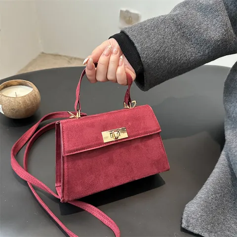 Vintage Frosted PU Leather Handbag For Women Elegant Solid Color Crossbody Bag With Metal Lock Simple Retro Small Tote