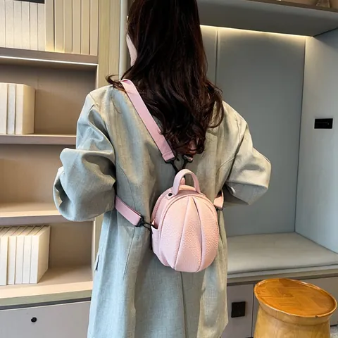 Women Mini PU Leather Backpack Litchi Texture Pumpkin Shaped Multi-Purpose Shoulder Crossbody Bag For Daily Travel Fashion Trendy