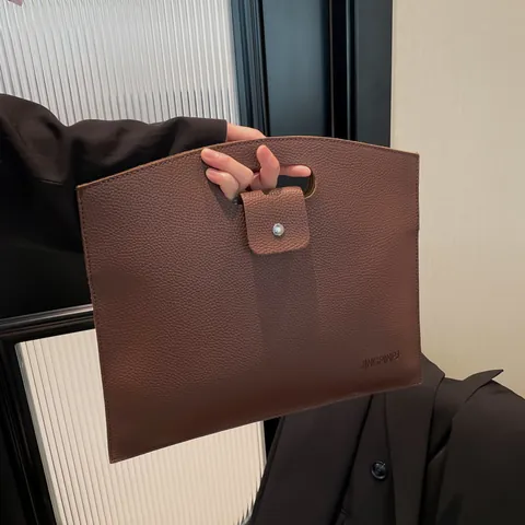 Women's Large Capacity PU Leather Handbag Simple Solid Color Litchi Grain Envelope Clutch Document Bag For Office Commute