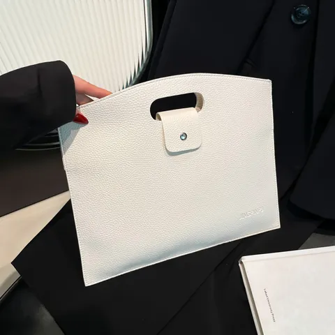 Women's Large Capacity PU Leather Handbag Simple Solid Color Litchi Grain Envelope Clutch Document Bag For Office Commute