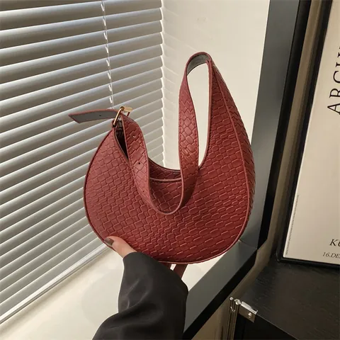 Borsa Sotto l'Ascella Vintage Intrecciata Mezzaluna per Donna in Pelle PU Motivo Coccodrillo Borsa a Tracolla di Lusso Moda