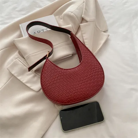 Borsa Sotto l'Ascella Vintage Intrecciata Mezzaluna per Donna in Pelle PU Motivo Coccodrillo Borsa a Tracolla di Lusso Moda