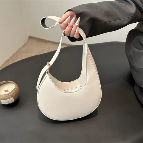 Borsa Sottobraccio Hobo a Mezzaluna Minimalista da Donna Tinta Unita in Pelle PU Borsa a Tracolla Con Tracolla Regolabile