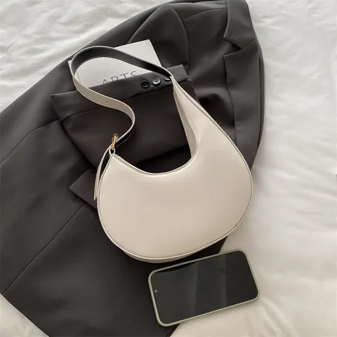 Borsa Sottobraccio Hobo a Mezzaluna Minimalista da Donna Tinta Unita in Pelle PU Borsa a Tracolla Con Tracolla Regolabile