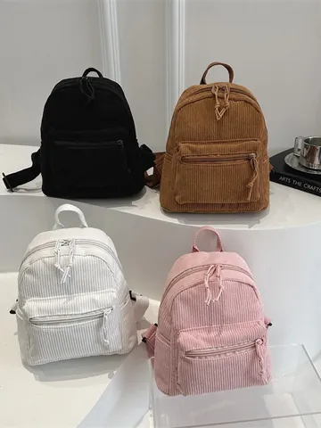 Women Fashion Mini Corduroy Backpack Urban Minimalist Solid Casual Small Shoulder Bag For School Travel Daily Use Backpack