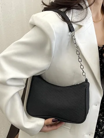 Elegante Borsa Sottobraccio da Donna Trama Diagonale Catena Borsa a Tracolla Minimalista Hobo Handbag per Moda Quotidiana Piccola Borsa Quadrata