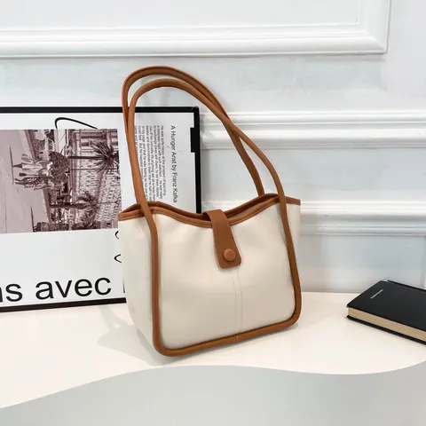 Bolso Tote de Cuero PU Vintage para Mujer Gran Capacidad Color de Contraste Bolso de Hombro Elegante Bolso de Oficina