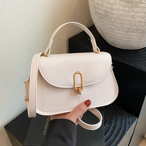 Borsa a Tracolla da Donna in Pelle PU Moda Elegante Borsa a Spalla Quadrata Retro Con Manico e Serratura in Metallo Oro