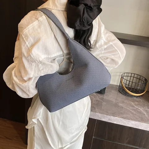 Bolso Hobo de Mujer Minimalista con Textura Tejida de Cuero PU Moda de Gran Capacidad Bolso de Hombro Casual para el Trabajo