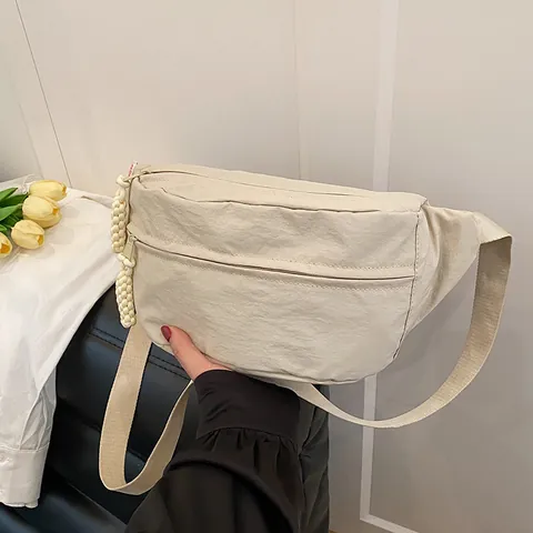 Minimalist Nylon Composite Fabric Chest Bag For Women Men Casual Wide Strap Waist Bag With Woven Rope Zipper Puller