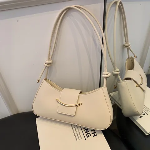 Borsa Sottospalla Trendy in Pelle PU Fibbia in Metallo a Luna Nodo Tracolla Donna Borsa a Spalla Versatile Quotidiana