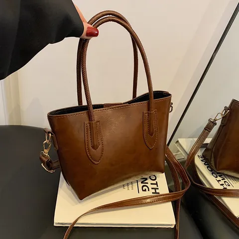 Sac Fourre-tout Femme en Cuir PU Texture Rétro Grande Capacité Minimaliste Décontracté Sac à Bandoulière Main Haute Qualité