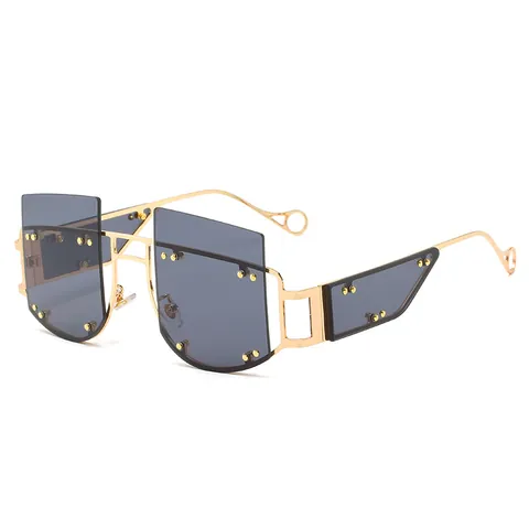 Punk Style Rimless Oversized Square Sunglasses For Women Men Metal Frame Stud Rivet Fashion Geometric UV400 Sun Glasses