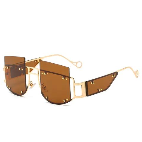 Punk Style Rimless Oversized Square Sunglasses For Women Men Metal Frame Stud Rivet Fashion Geometric UV400 Sun Glasses