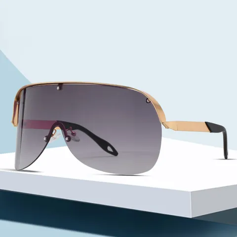 Mode Oversized Shield Zonnebril Metaal Montuur Gradiënt PC Lens UV400 Bescherming Punk Outdoor Sport Eyewear Voor Heren Dames
