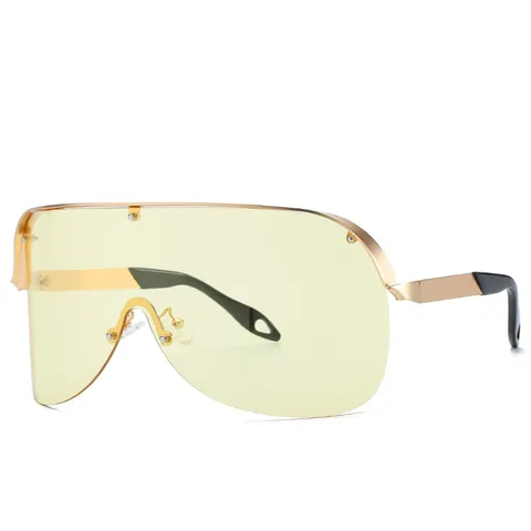 Mode Oversized Shield Zonnebril Metaal Montuur Gradiënt PC Lens UV400 Bescherming Punk Outdoor Sport Eyewear Voor Heren Dames