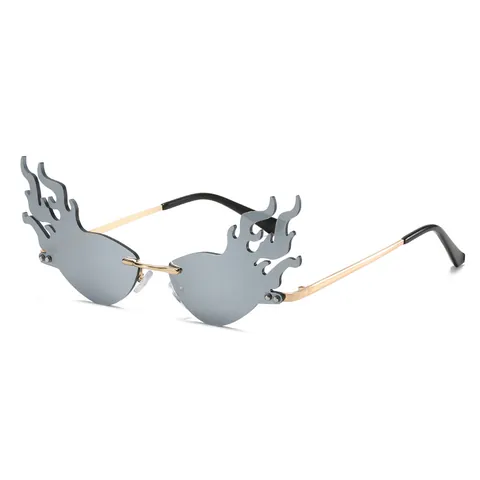 Trendy Flame Shape Rimless Sunglasses For Women Fashion Y2K Punk Fire Design Metal Frame HD Lens UV400 Protection Party Eyewear