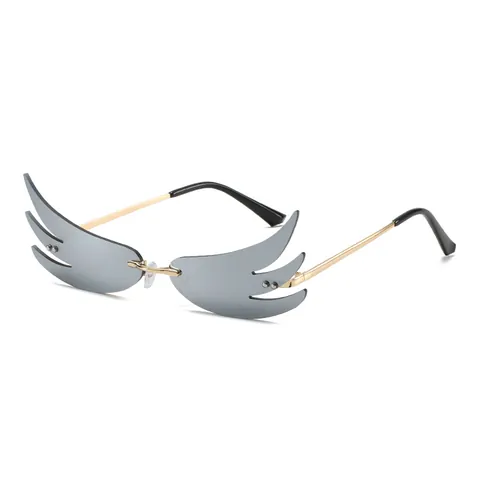 Women Rimless Wing Flame Shape Sunglasses Metal Frame UV400 Gradient Lens Fashion Eyewear For Party Show Stage Decoration