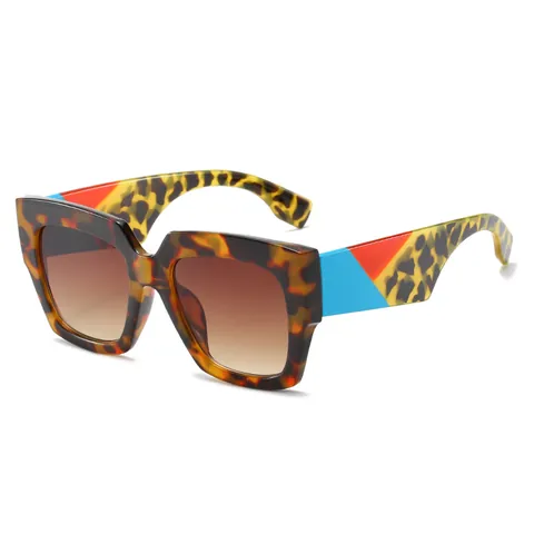 Lunettes de Soleil Carrées Surdimensionnées pour Femmes Mode Branches Color-Block Géométriques Verres Dégradés Protection UV400