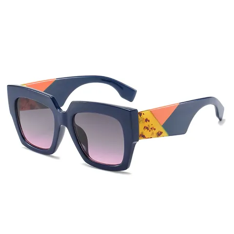 Lunettes de Soleil Carrées Surdimensionnées pour Femmes Mode Branches Color-Block Géométriques Verres Dégradés Protection UV400